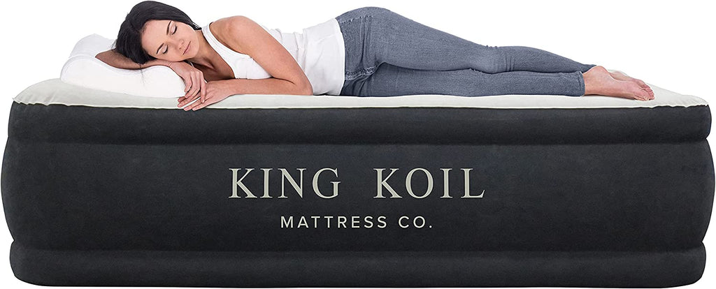 King Koil Luxury Twin Air Mattress with Built-in High Speed Pump for Camping, Home