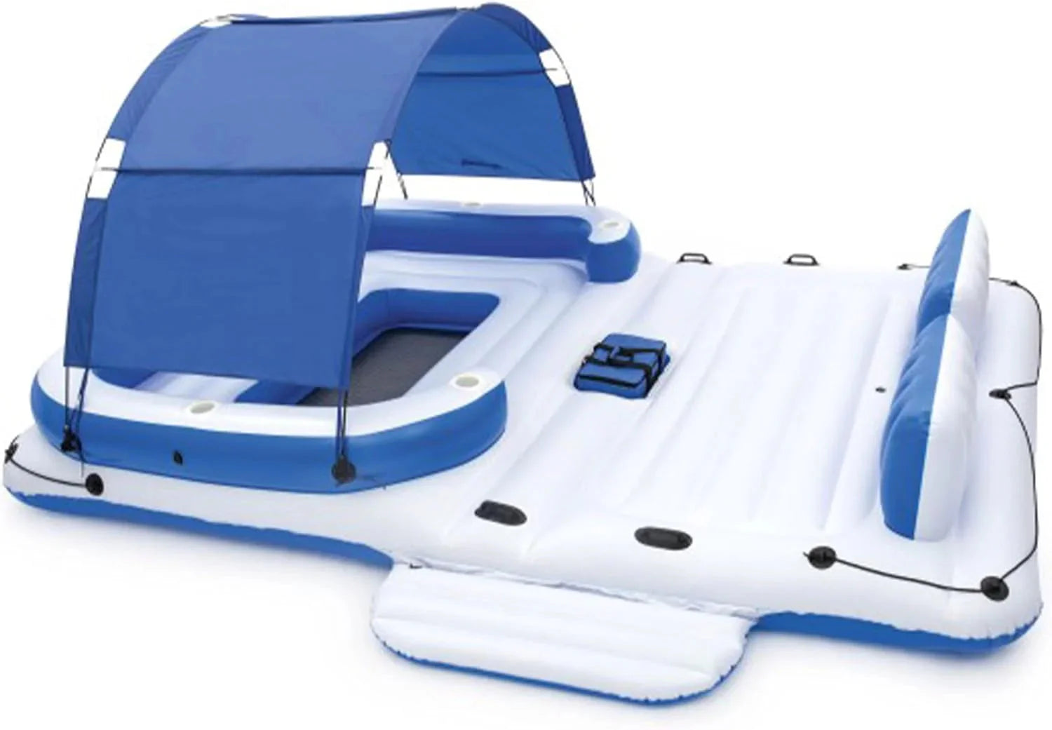 Tropical Breeze 6 Person Inflatable Party Island Large Relaxing Water Float with Detachable Sunshade and Cooler Bag