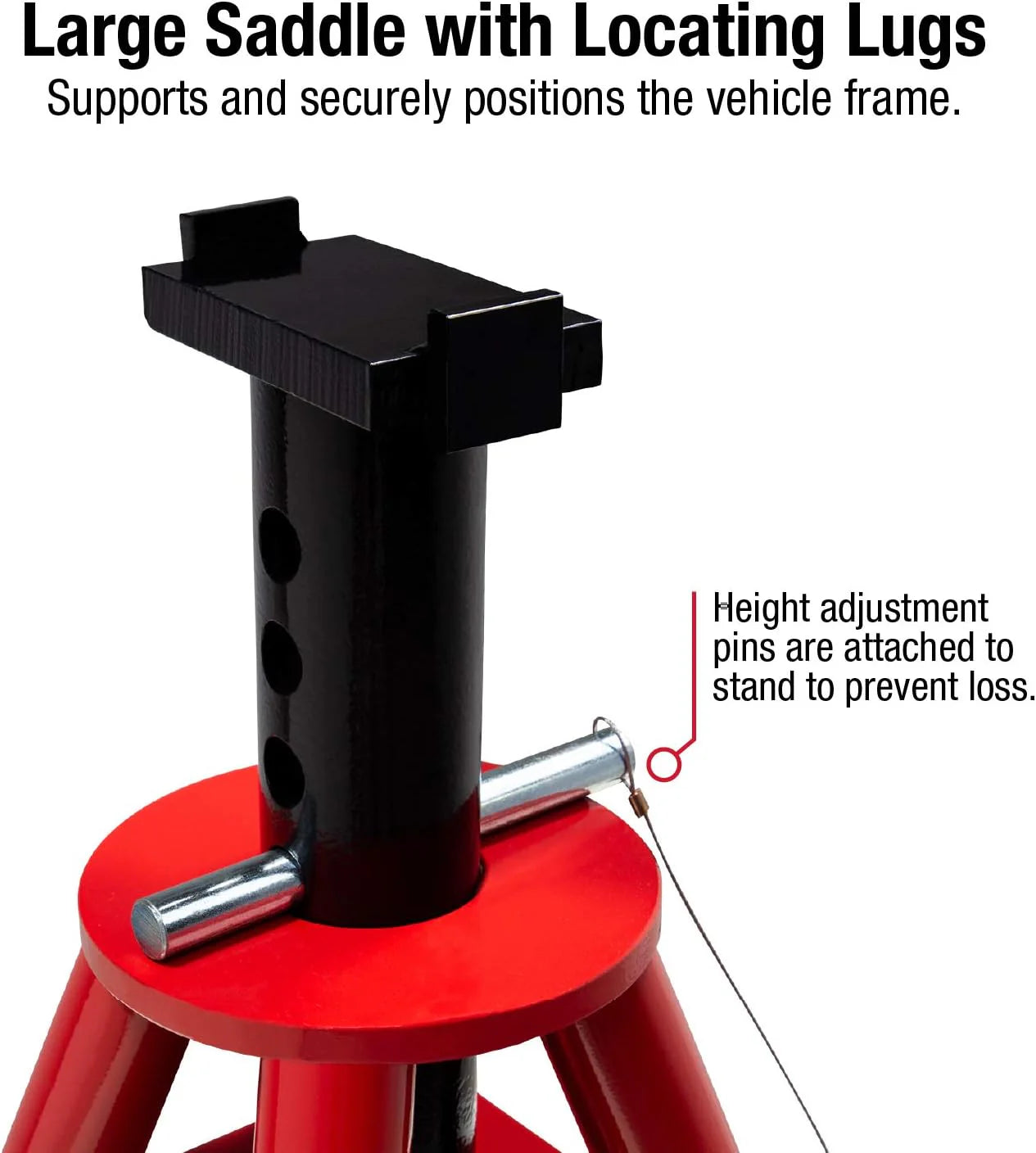 10-Ton Medium Height Pin Type Jack Stands, Pair, Red