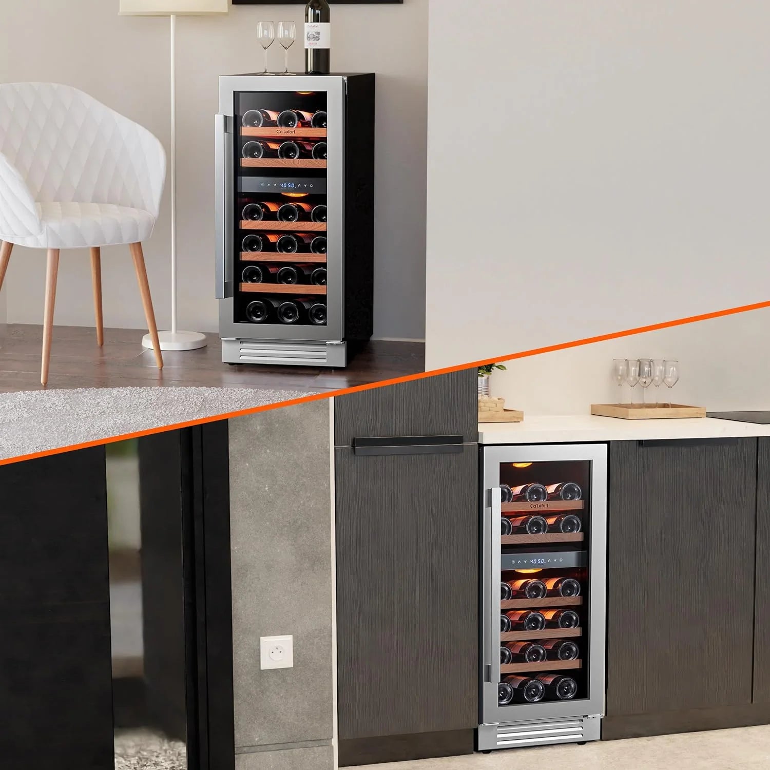 24'' Wine Cooler Refrigerator - 46 Bottle Wine Fridge Dual Zone with Modern Touch Intelligent Digital 40°-65°F Low Noise, Built in or Freestanding Wine Cooler for Home and Kitchen