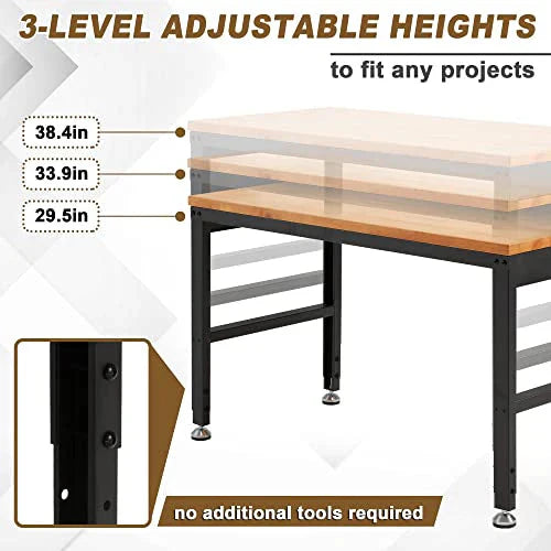 HABUTWAY Height Adjustable Workbench 48 2000 Lbs Capacity Oak Wood Work Station