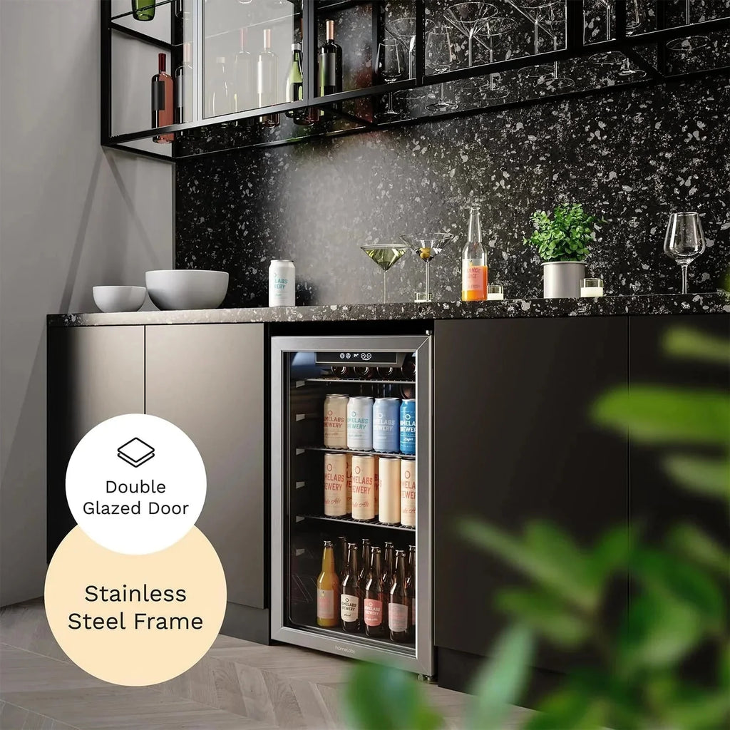 hOmeLabs Beverage Refrigerator and Cooler - 120 Can Mini Fridge with Glass Door for Soda Beer or Wine