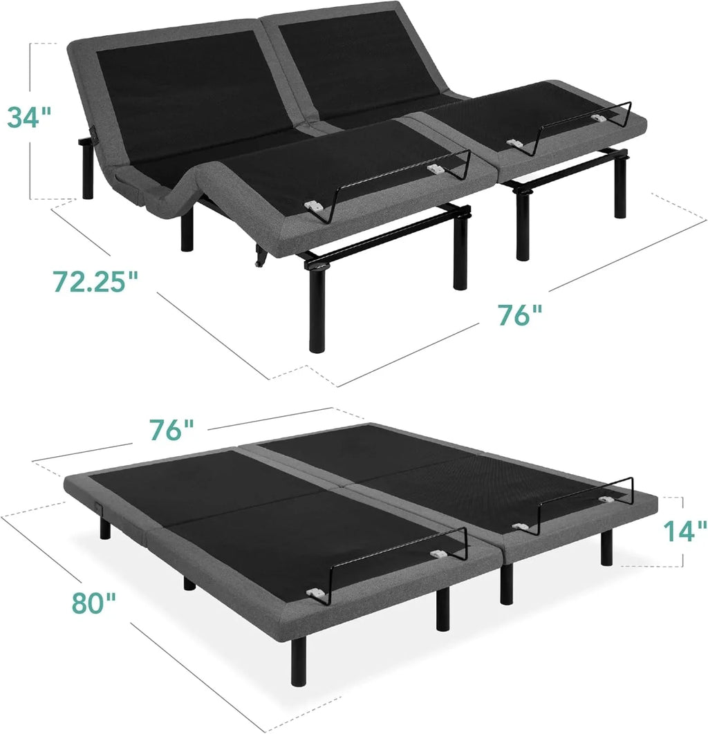 Best Choice Products Ergonomic Twin XL Size Adjustable Bed Frame, Electric Base w/Wireless Remote Control, Nightlight, Massager, 2 USB Ports