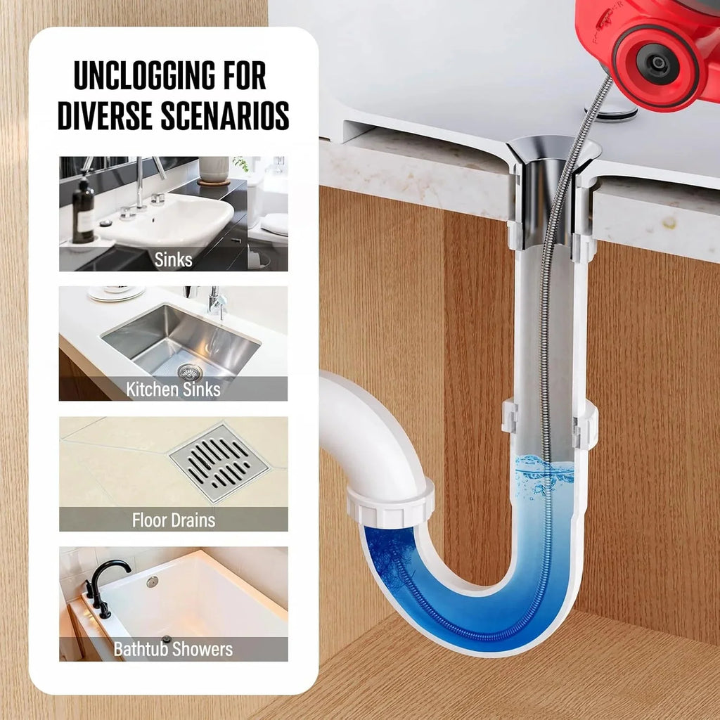 POPULO 20V Cordless Electric Drain Auger-Efficient 25Ft Auto-Feed Drain Snake with Replaceable Cable,2.0Ah Battery,Charger,Storage Bag & Gloves for Kitchen,Bathroom,Shower Pipes (3/4-2)