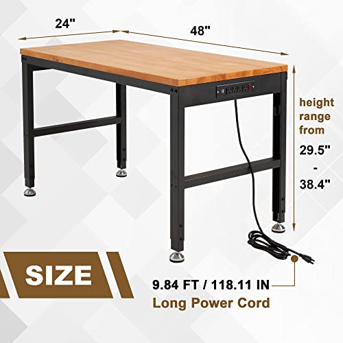 HABUTWAY Height Adjustable Workbench 48 2000 Lbs Capacity Oak Wood Work Station