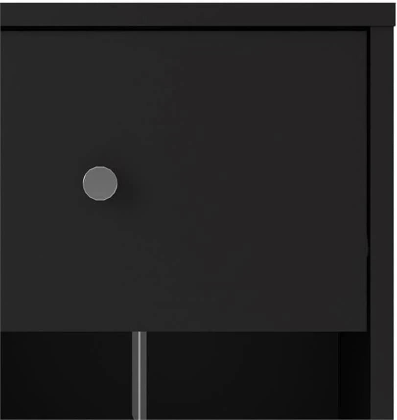 3-Pc Scandinavian Design Engineered Wood Bedroom Furniture Set with 3-Drawer Chest & 6-Drawer Double Dresser & 1-Drawer Nightstand, Pewter Plastic Handles, Smooth Plastic Glides, in Black