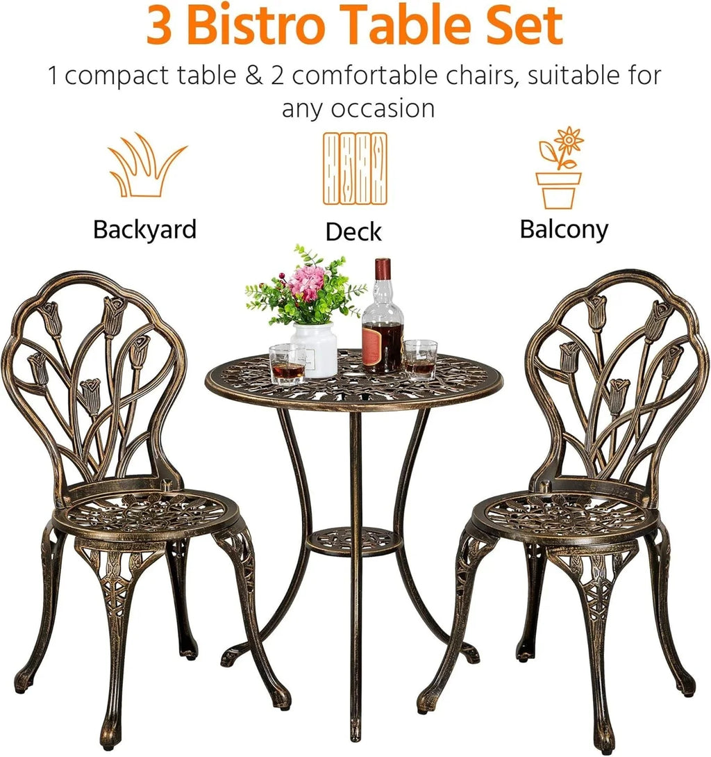 Patio Bistro Sets 3 Piece Cast Aluminum Bistro Table