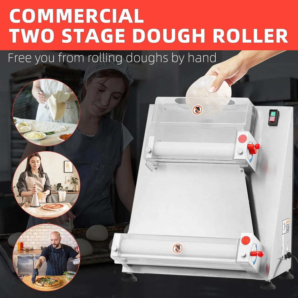 Garvee Commercial Pizza Dough Roller Sheeter, Max 16, Automatic 370W Electric Pizza Dough Roller, Stainless Steel, Suitable for Noodle, Pizza Bread and Pasta Maker Equipment