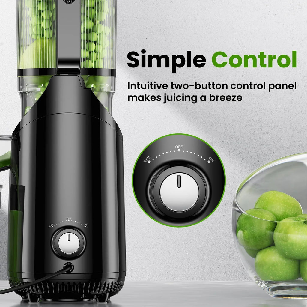 Cold Press Juicer, Slow Masticating Machines with 5.3 Extra Large Feed Chute Fit Whole Fruits & Vegetables Easy Clean Self Feeding Effortless for Batch Juicing, High Juice Yield, BPA Free 250W