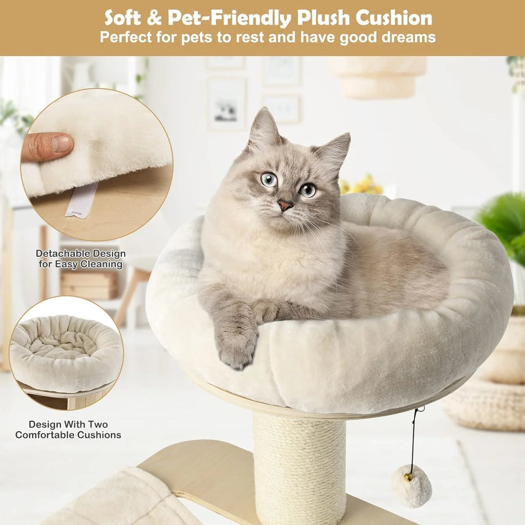 Large cat tree, multi-level tower with sisal posts, hammock, hanging basket and removable washable mats, perfect for large cats