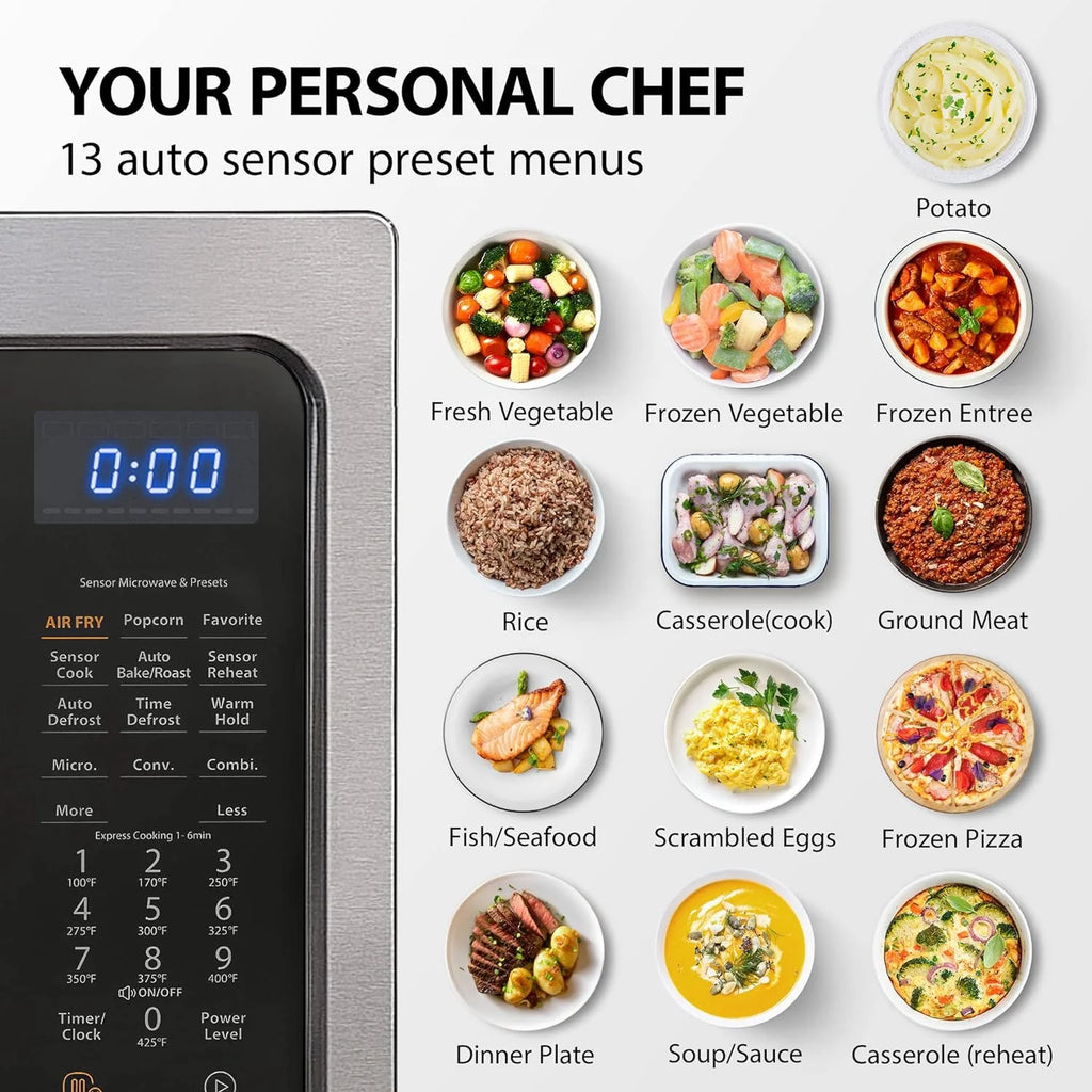 TOSHIBA 4-in-1 ML-EC42P(SS) Countertop Microwave Oven, Smart Sensor, Convection, Air Fryer Combo, Mute Function, Position Memory 13.6 Turntable, 1.5 Cu Ft, 1000W, Silver