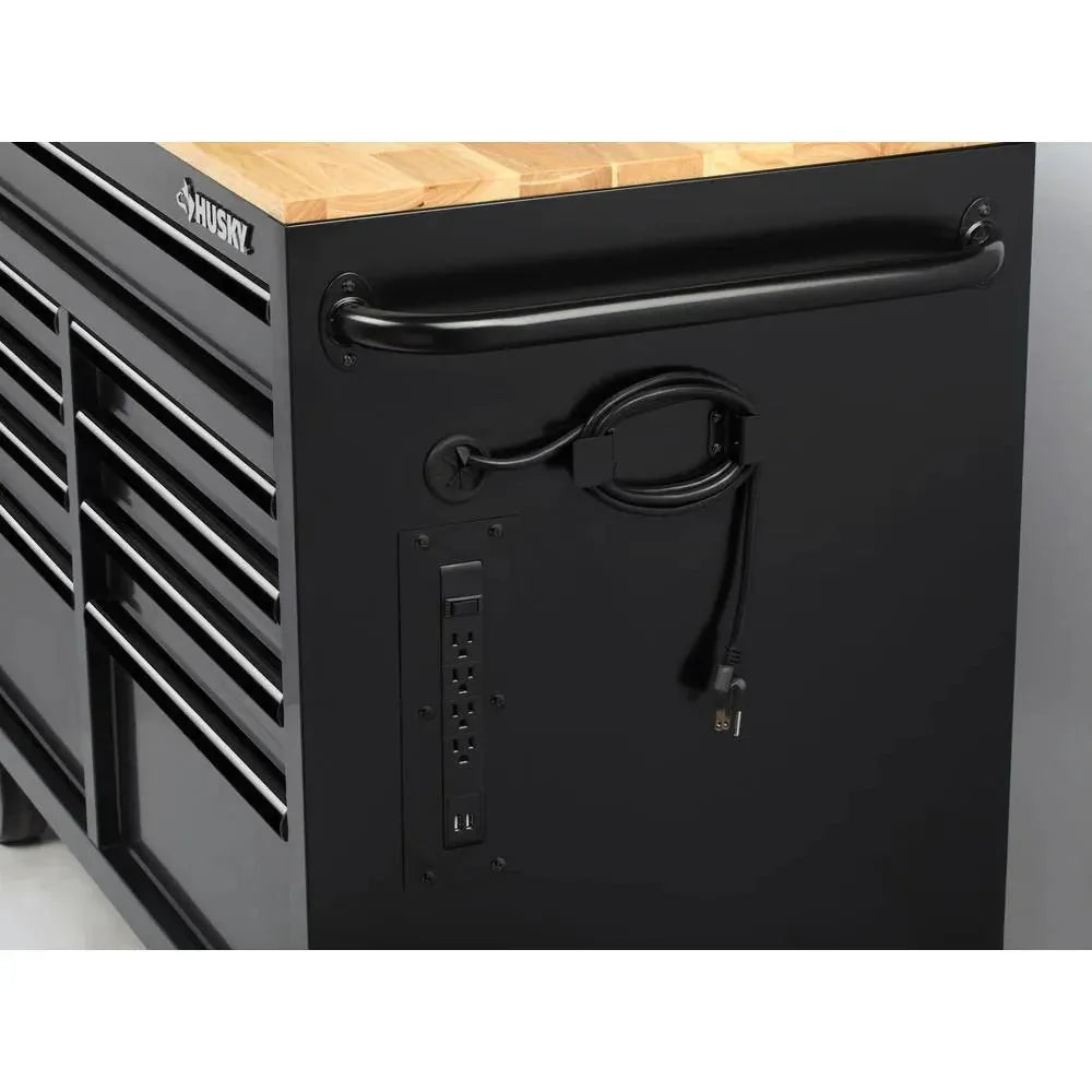 46-in W x 24.5-in D 9-Drawer Mobile Workbench with Hardwood Top and Power Station ?? Gloss Black