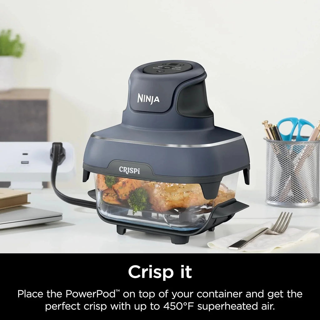 Ninja Crispi 4-in-1 Portable Glass Air Fryer Cooking System, 1500W, 4QT & 6-Cup TempWare Glass Containers with Storage Lids, Microwave, Freezer & Dishwasher Safe
