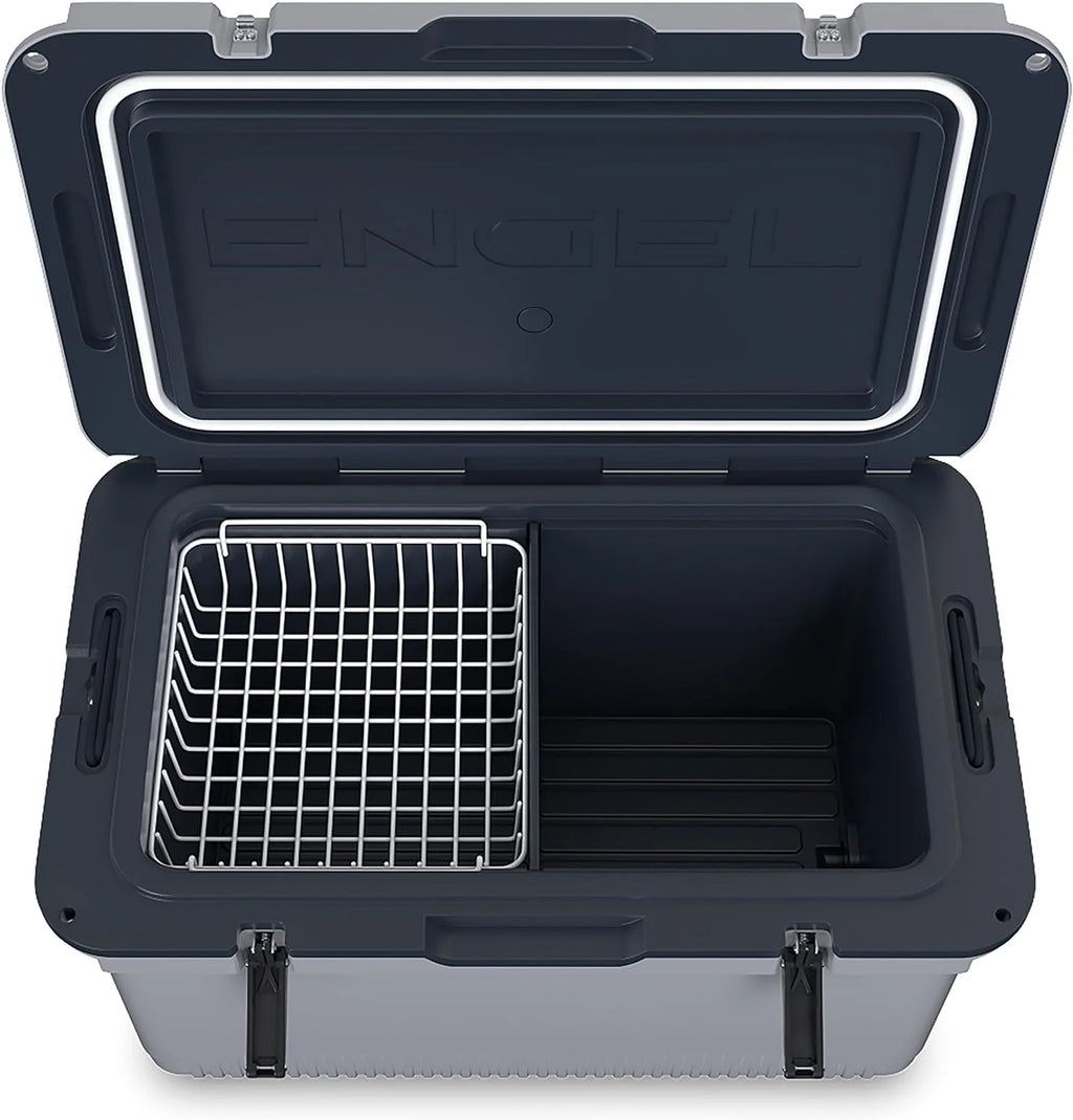 60 QT Ultra-Light Injection Molded Cooler - Ice Chest Keeps Ice up to 7 Days - Large Cooler Includes Wire Basket, Divider and Built-in Bottle Opener