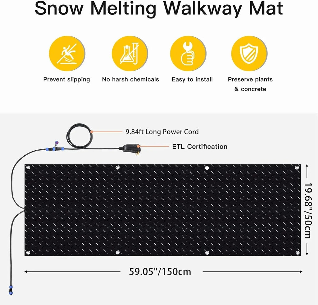 Juilsioa 5ft x 20in Snow Melting Mats, Anti-Slip Heated Outdoor Mat with Power Cord, Ideal for Snowy Paths to Hot Tubs