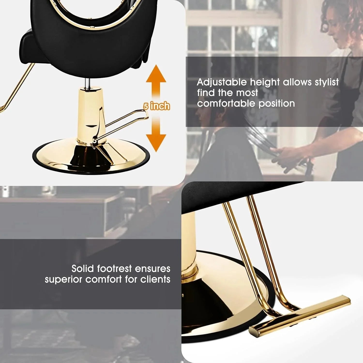 Artist Hand Salon Chair Reclining Barber Chair Oversized Hydraulic Pump Heavy Duty Hair Salon Chair 360 Degree Swivel Hair Chair for Hair Stylist, Beauty Spa Equipment Max Load 400 LBS, Black and Gold