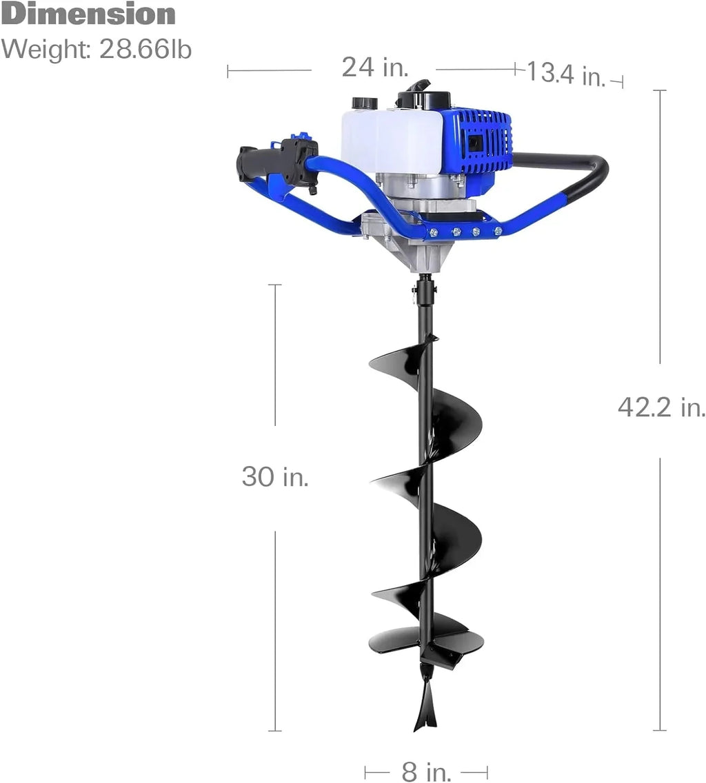 Post Hole Digger Gas Powered, 52cc 2.4 HP 2 Stroke Engine Earth Auger with 8 Drill Bit, EPA Compliant Post Hole Auger