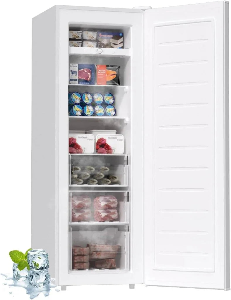 BANGSON Upright Freezer, 7.0 Cu.ft Stand Up Freezer, Convertible Upright Freezer/Refrigerator, Single Door for Kitchen,Garage, Office, Apartment, Silver