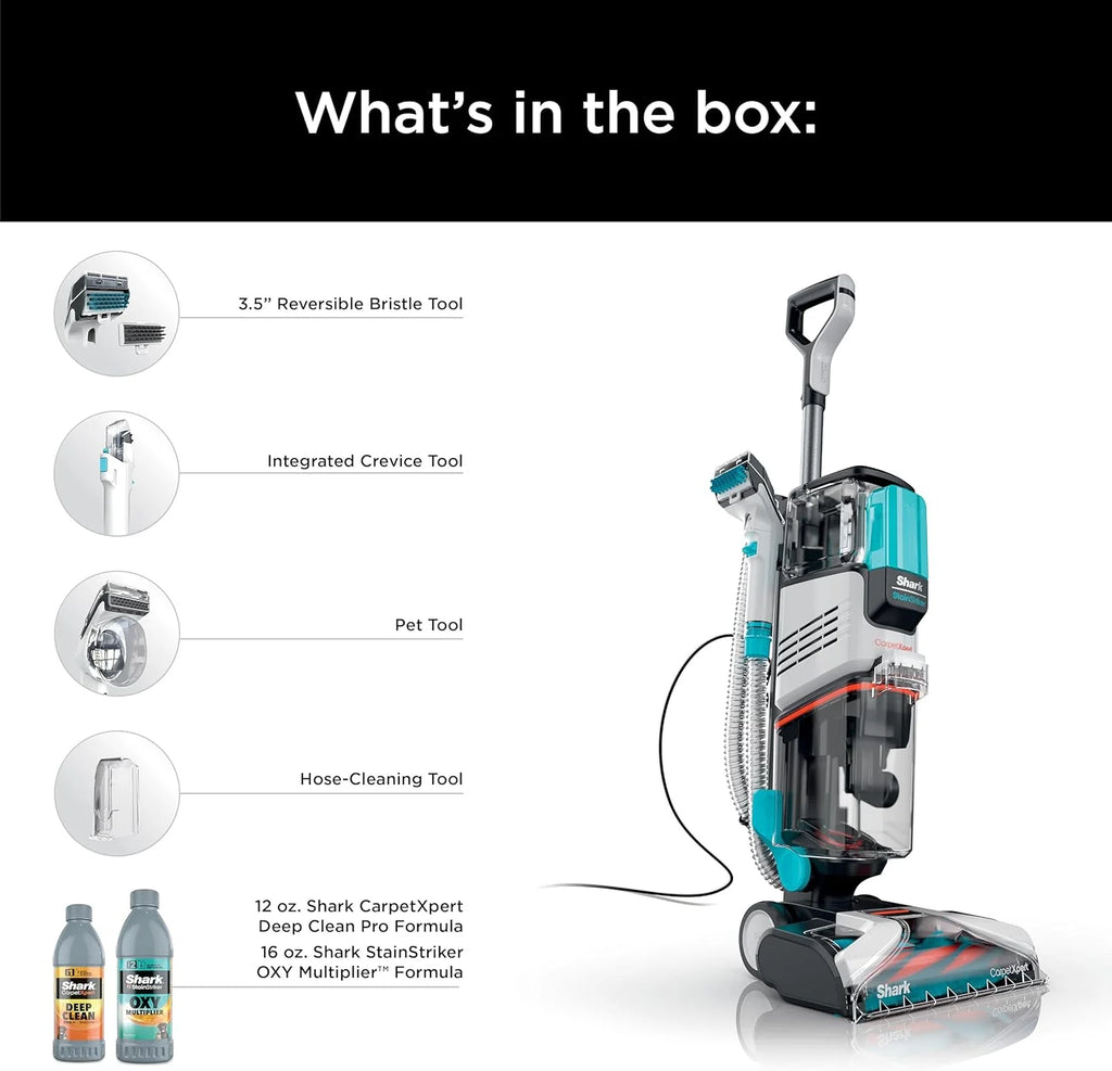 Shark CarpetXpert EX201 Carpet Cleaner, Cyan – Deep Cleaning with StainStriker, Perfect for Pets, Includes Spot & Stain Remover Tools