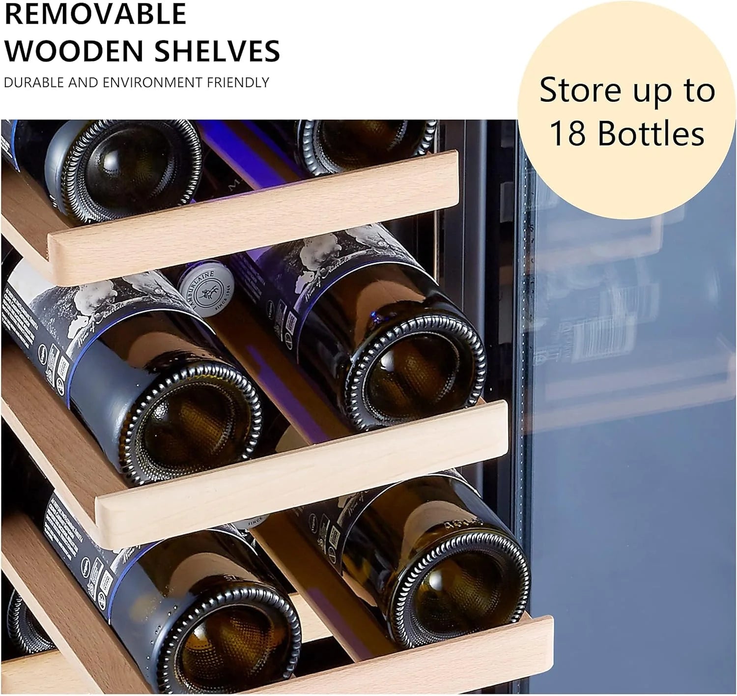 24 inch Wine Cooler, 46 Bottle - Dual Zone Built-in or Freestanding Fridge with Stainless Steel Reversible Glass Door, for Home, Kitchen, or Office.