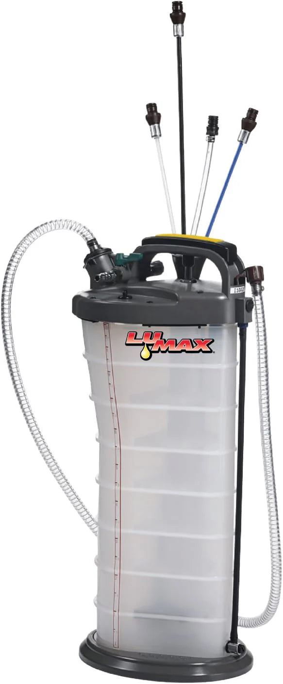 LX-1314 Gold/Silver Manual/Pneumatic 2-in-1 Fluid Extractor (2.6G 10L Capacity). Suitable for Brake Fluid, Engine Oil, Gear Oil, Transmission Fluid, Water, etc.