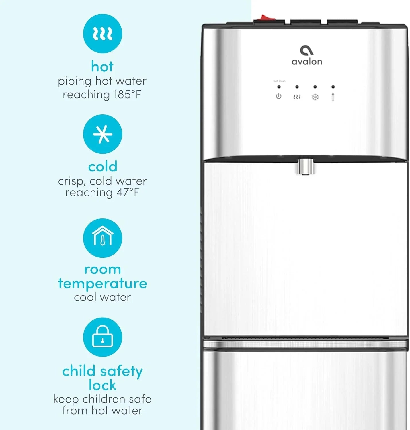 Limited Edition Self Cleaning Water Cooler Water Dispenser - 3 Temperature Settings - Hot, Cold & Room Water, Durable Stainless Steel Construction, Bottom Loading - UL Listed-Avalon