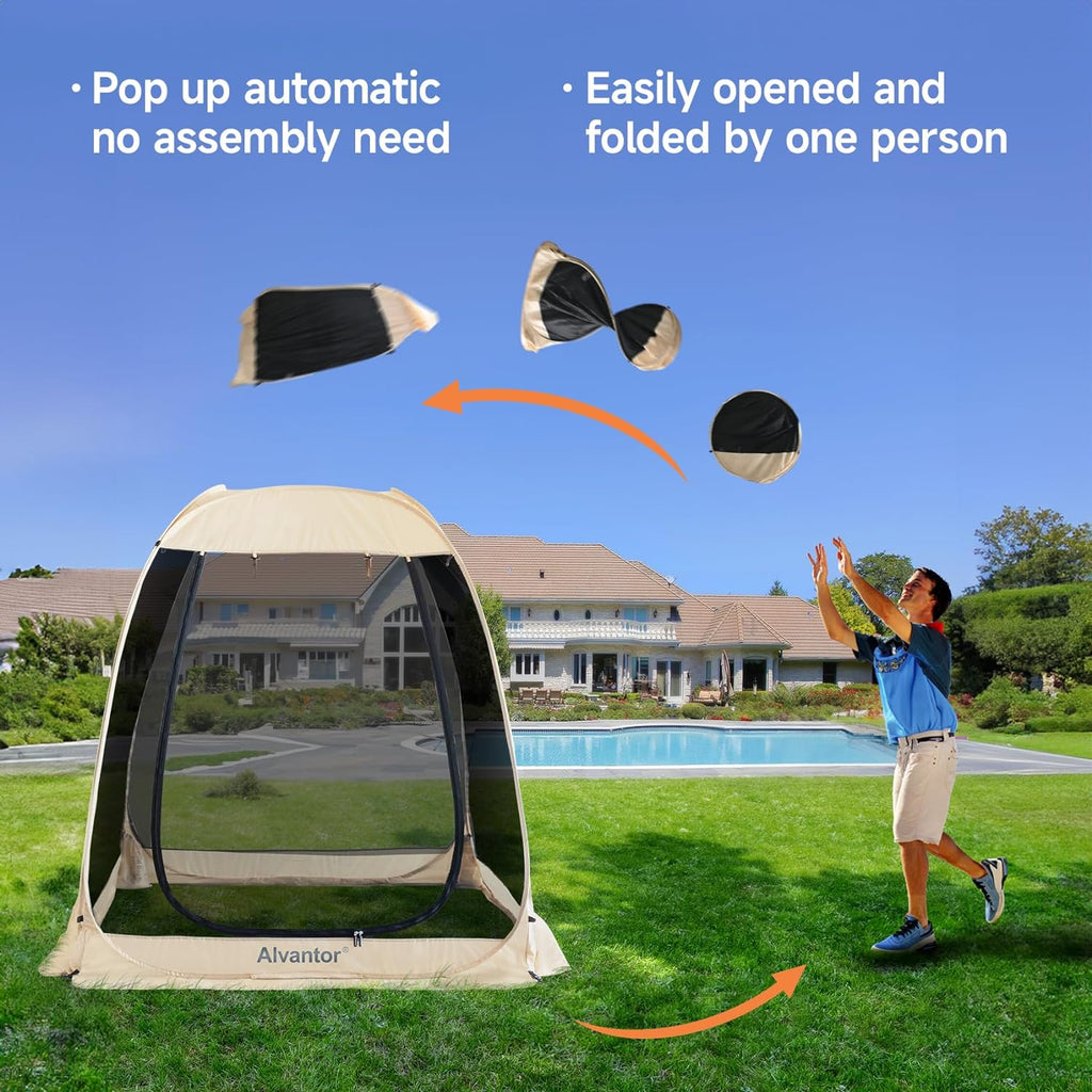 Screen House Room Camping Tent Outdoor Canopy Pop Up Sun Shade Shelter 8 Mesh Walls Not Waterproof Beige 12'x12' Patent Pending