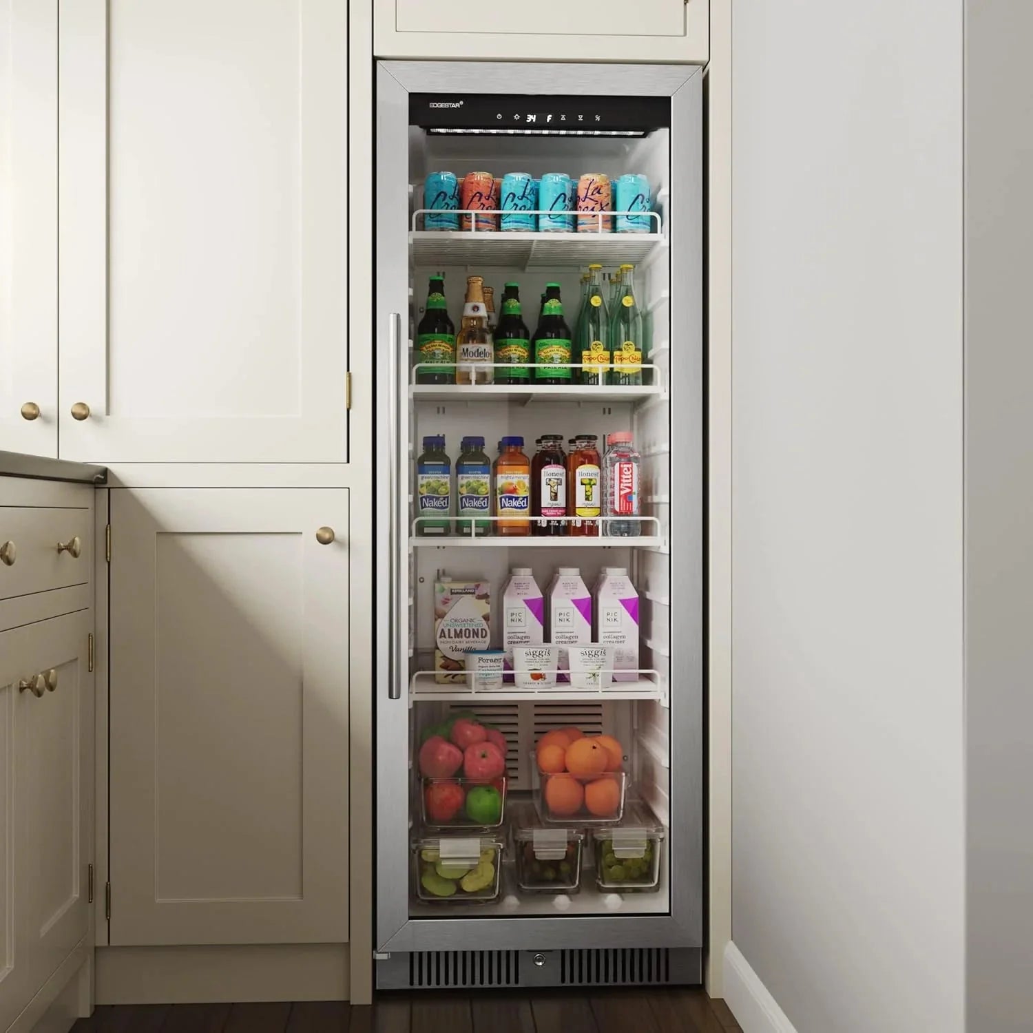 EdgeStar VBM101 22 Wide 10.1 Cu. Ft. Commercial Beverage Merchandiser – Stainless Steel, Temp Alarm, Reversible Door