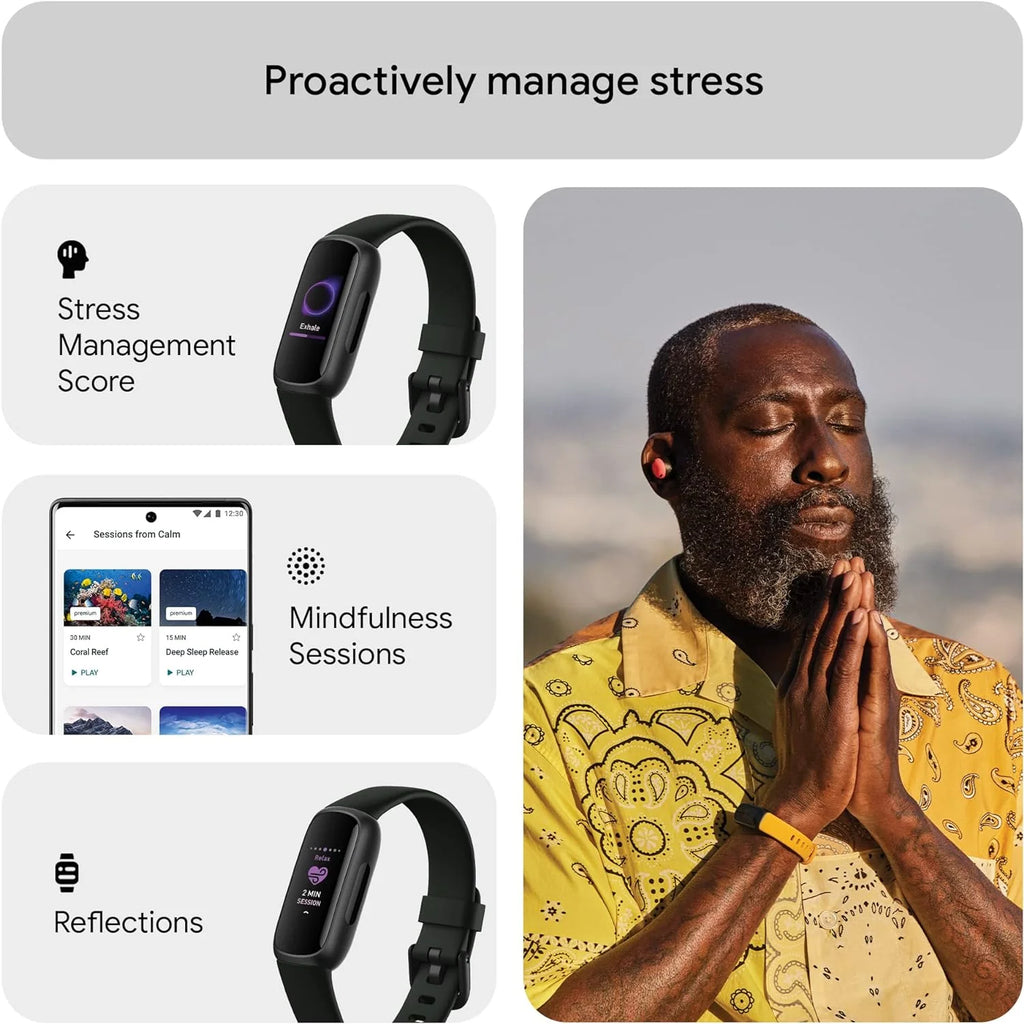 Fitness and Wellness-Tracker with Stress Management, Sleep-Tracking and 24/7 Heart Rate, One Size S L Bands Included, Lunar White/Soft Gold Stainless Steel, 1 Count