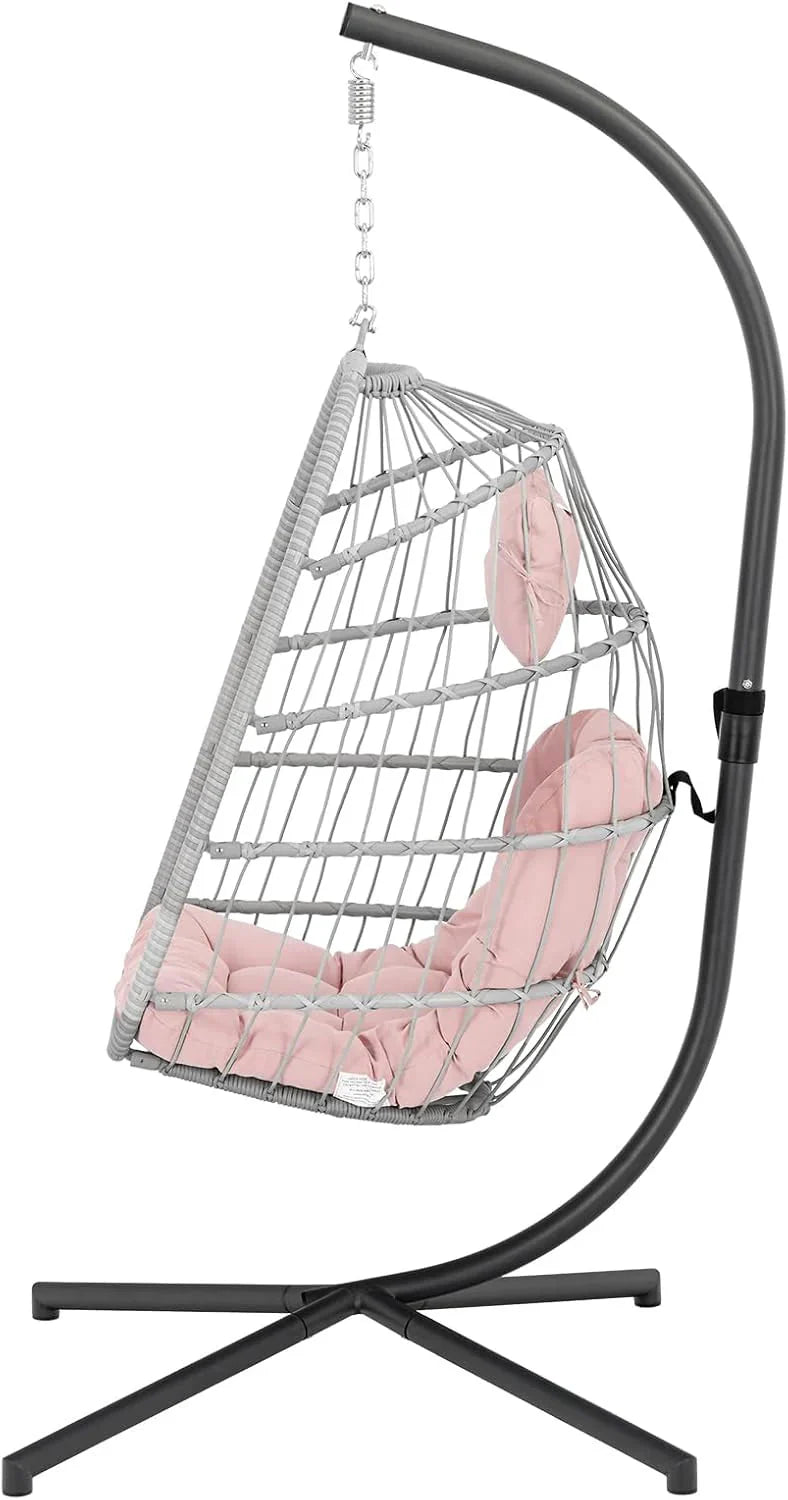 Yechen Indoor Outdoor Egg Hanging Chair with Stand, Patio Wicker Swing Egg Chair Indoor Swinging Chair Outdoor Hammock Egg Chair 350lbs Capacity for Patio Bedroom Balcony, Charcoal Grey (EG-001)