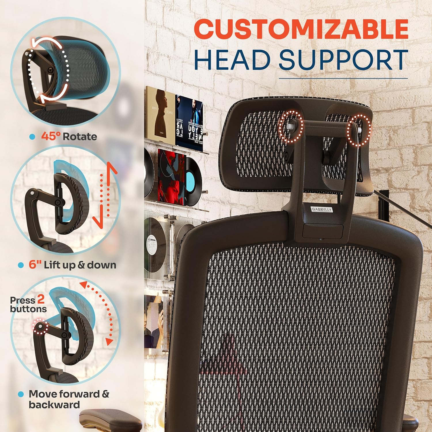 GABRYLLY Ergonomic Office Chair, High Back Home Desk Chair with Headrest, Flip-Up Arms, 90-120° Tilt Lock and Wide Cushion, Big and Tall Mesh Chairs for Man Woman, Black Task Chair