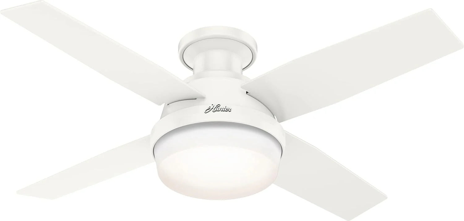 Hunter Fan Company Dempsey Low Profile Indoor / Outdoor Ceiling Fan with LED Light and Remote Control, 44, Matte Nickel