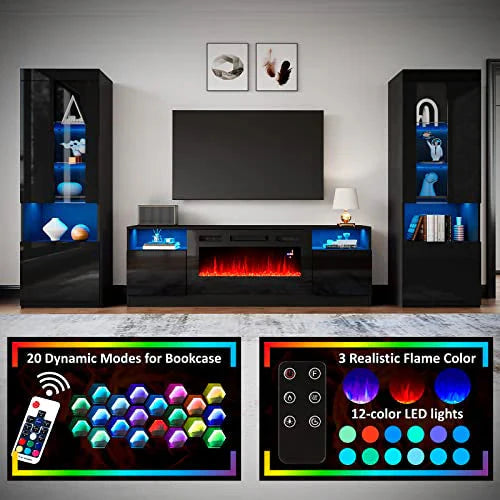 Amerlife Fireplace TV Stand with 36 Electric Fireplace, LED Light Entertainment Center