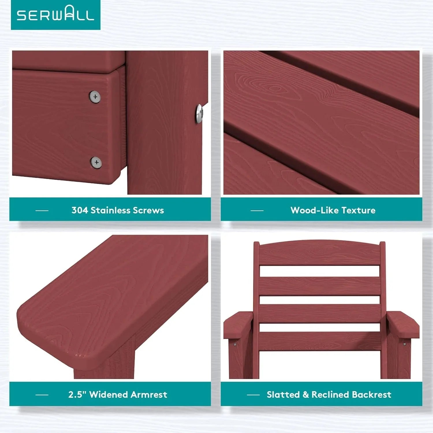 SERWALL 7-Piece Patio Table Set, Outdoor HDPE Dining Furniture with Umbrella Hole, All Weather Table and Chairs for Lawn, Garden, Poolside, Aruba