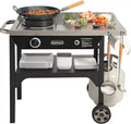 Cuisinart Outdoor Wok Station, 50,000 BTU Propane Outdoor Wok Burner w Prep Table, 14锟芥?锟斤拷 Carbon Steel Wok for Stir Fry, Searing, BBQ 锟斤拷 Black