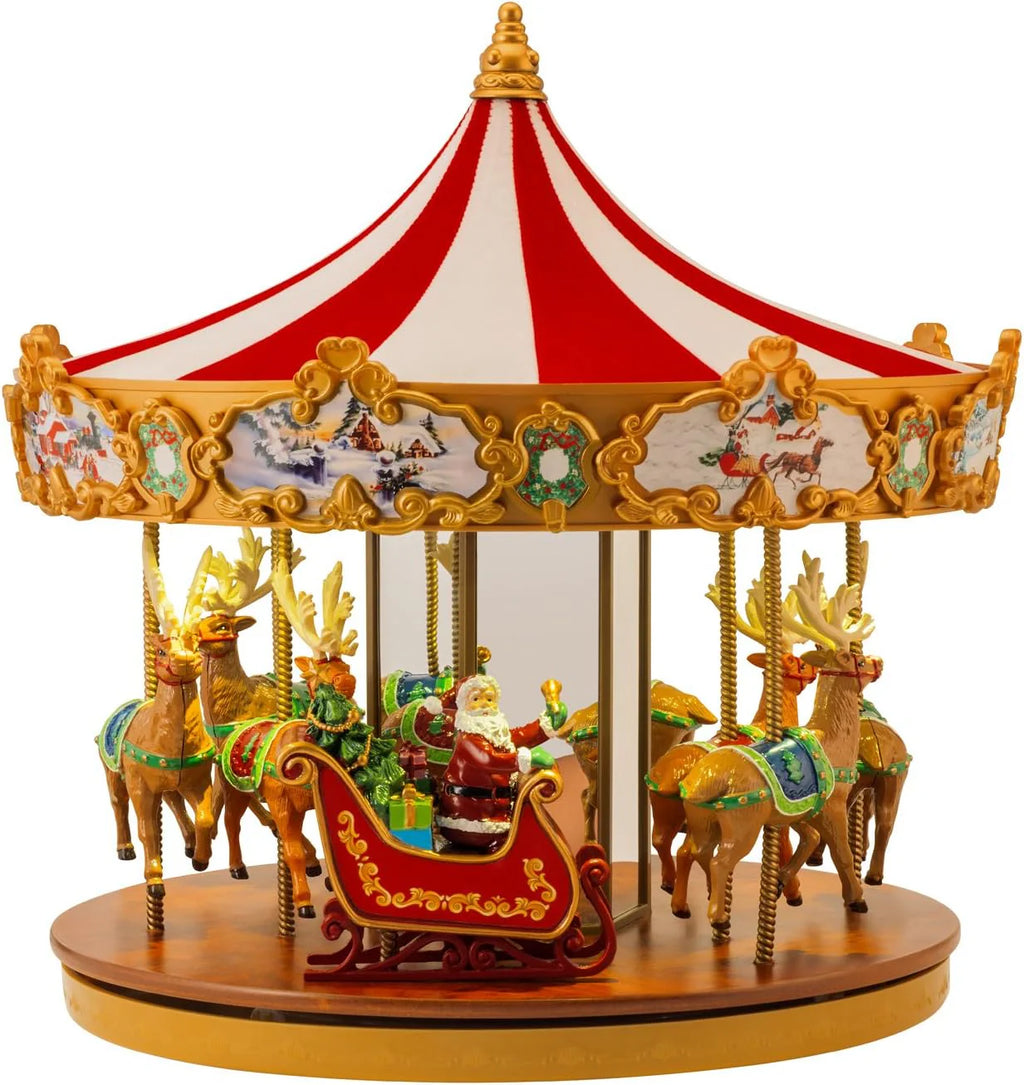 World's Fair Ferris Wheel Musical Animation Indoor Christmas Decor, 15, Gold & Very Merry Carousel Musical Animation Indoor Christmas Decor, 12, Red