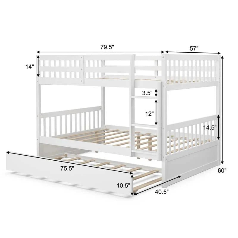 Solid Wood Full Over Full Bunk Bed Frame With Trundle Safety Ladder Amp Guardrails Convertible Bunk Bed For Kids Teens