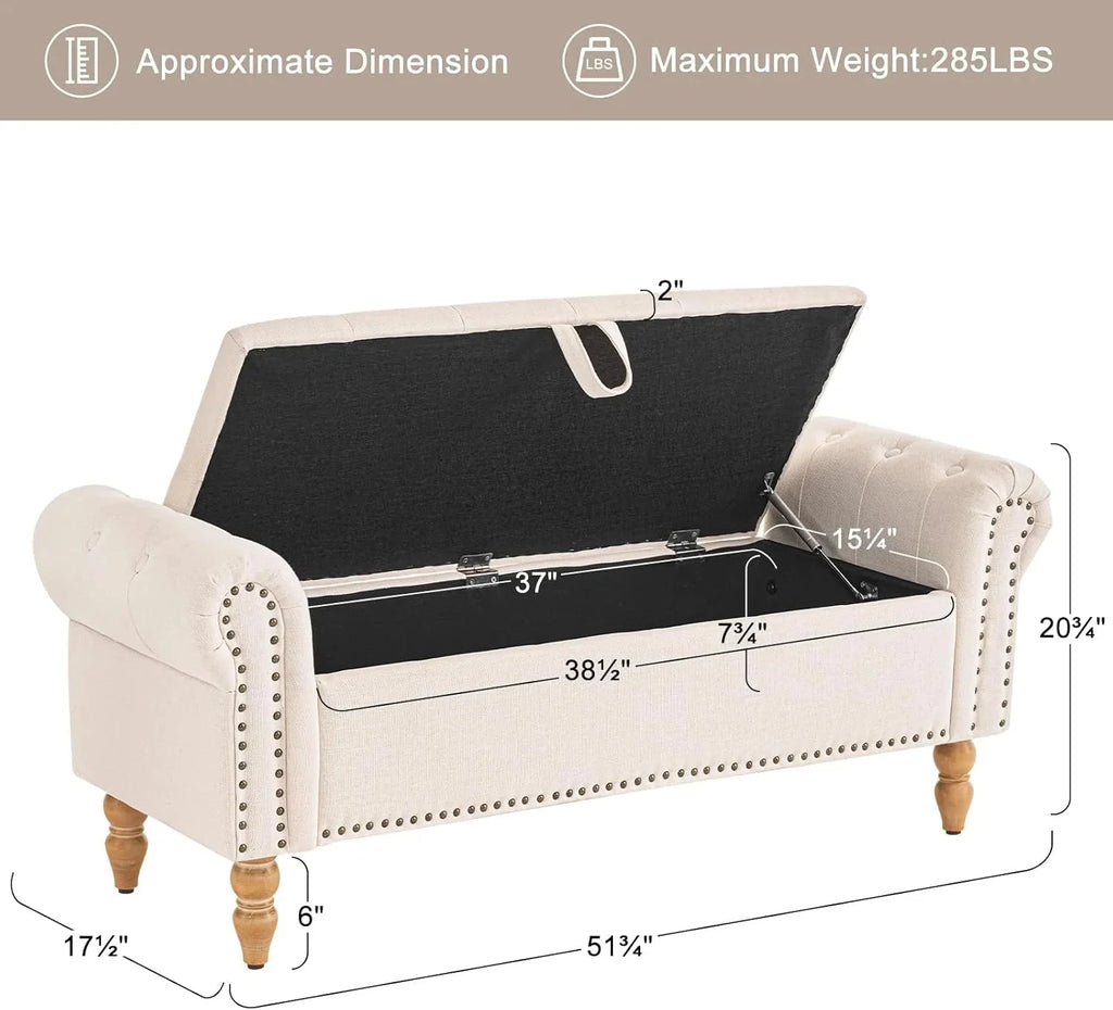Furniliving Modern Storage Ottoman Bench, Sherpa Ottoman End of Bed Bench with Solid Wood Legs Upholstered Ottoman Benches with Storage Indoor Bench for Living Room with Rolled Arm, Entryway, White