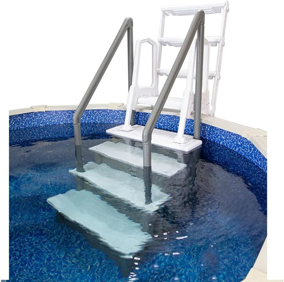 Select Anti-Slip in-Pool Steps | Gray | for Above Ground Swimming Pools | Can Mount to Decks 48 to 54 H | Safety Stairs Capacity Up to 300 lbs