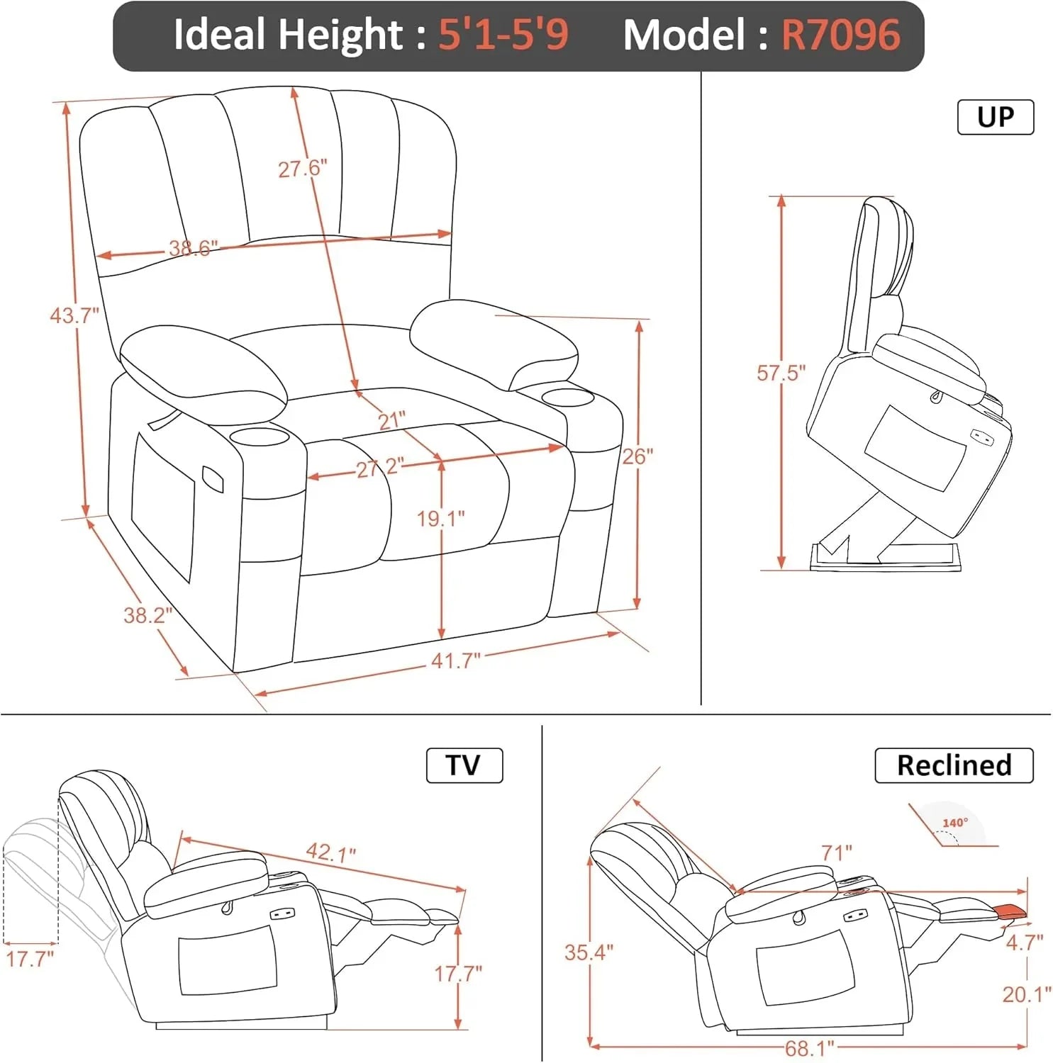 Heated Lift Recliner for Seniors with USB & Cup Holders
