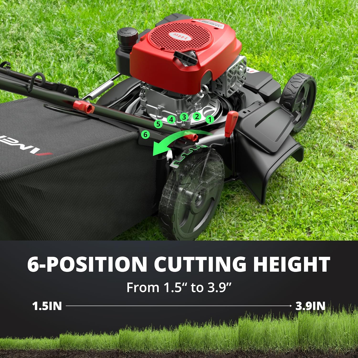 21 Steel Deck Gas Lawn Mower, Heavy-Duty 3-in-1 Push Mower, 144cc 4-Stroke Engine, 6-Position Height Adjustment, Large 1.4 Bushel Grass Catcher, Durable & Efficient for Yard & Garden