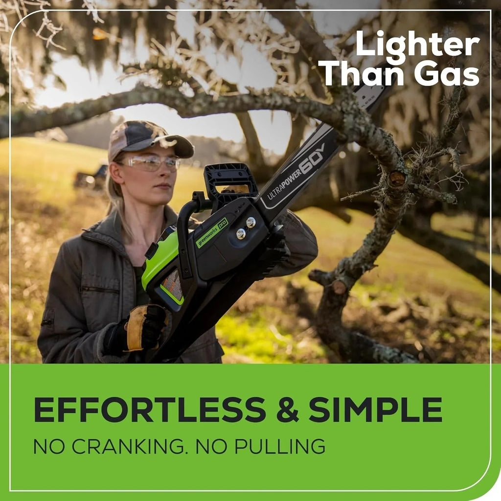 Greenworks 40V 16 Brushless Cordless Chainsaw, 4.0Ah Battery and Charger Included