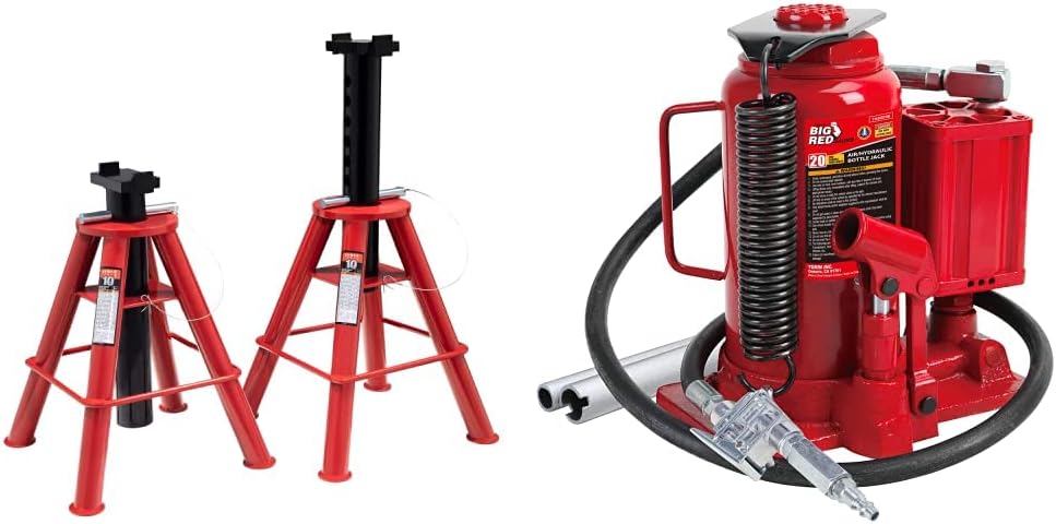 10-Ton Medium Height Pin Type Jack Stands, Pair, Red
