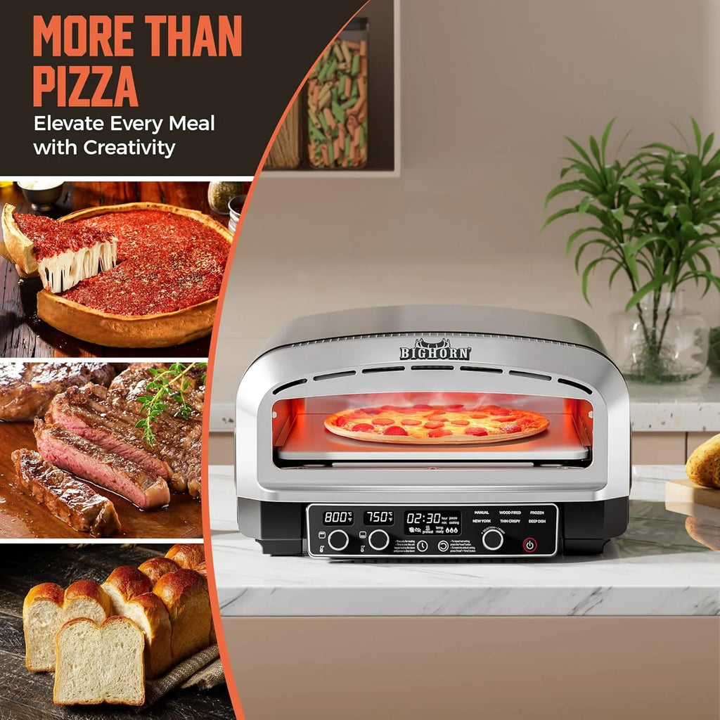 BIG HORN 14 Electric Pizza Oven, Countertop, Stainless Steel