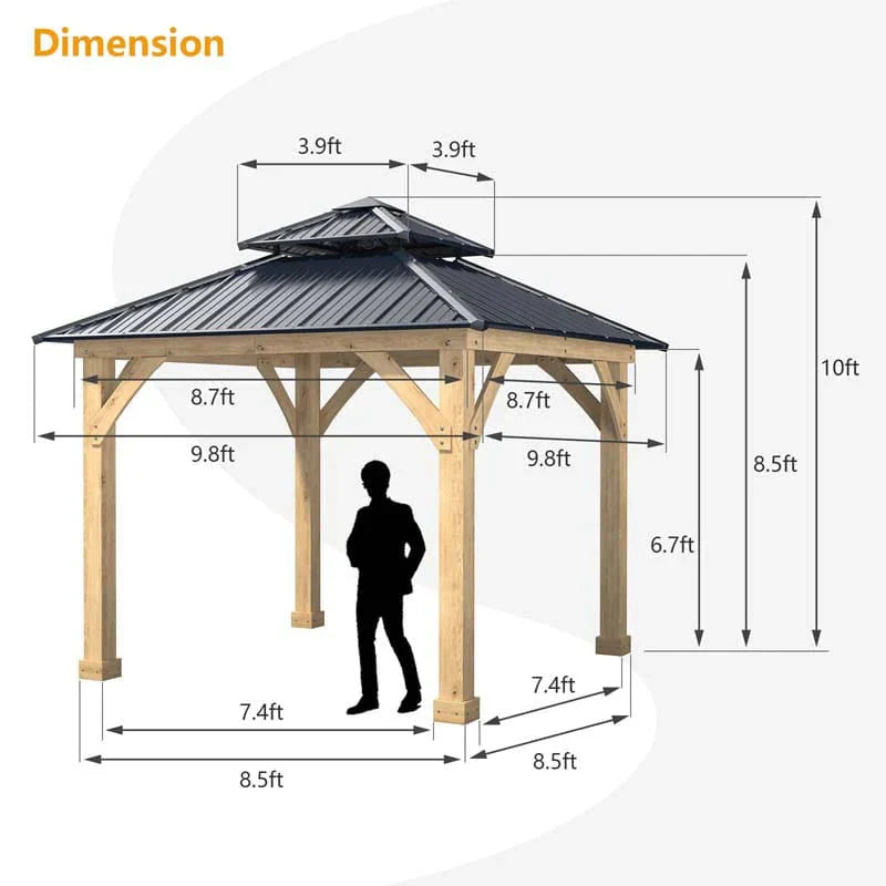 10 X 10 Ft Outdoor Patio Hardtop Gazebo With Wood Frame Amp 2 Tier Metal Roof All Weather Gazebo Pergolas Shelter
