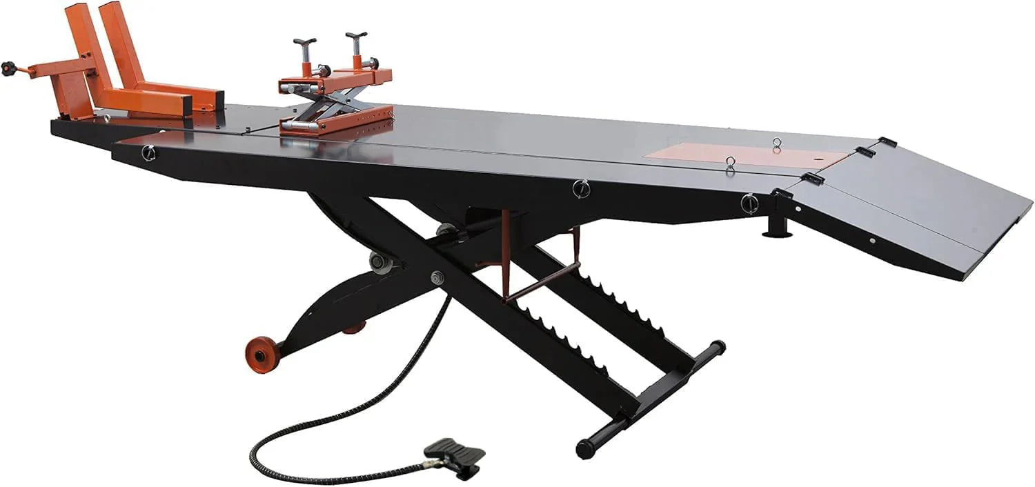 APlusLift MT1500X 1500LB Air-Operated Motorcycle & ATV Lift Table – 48 Wide with Side Extensions, 2-Year Warranty