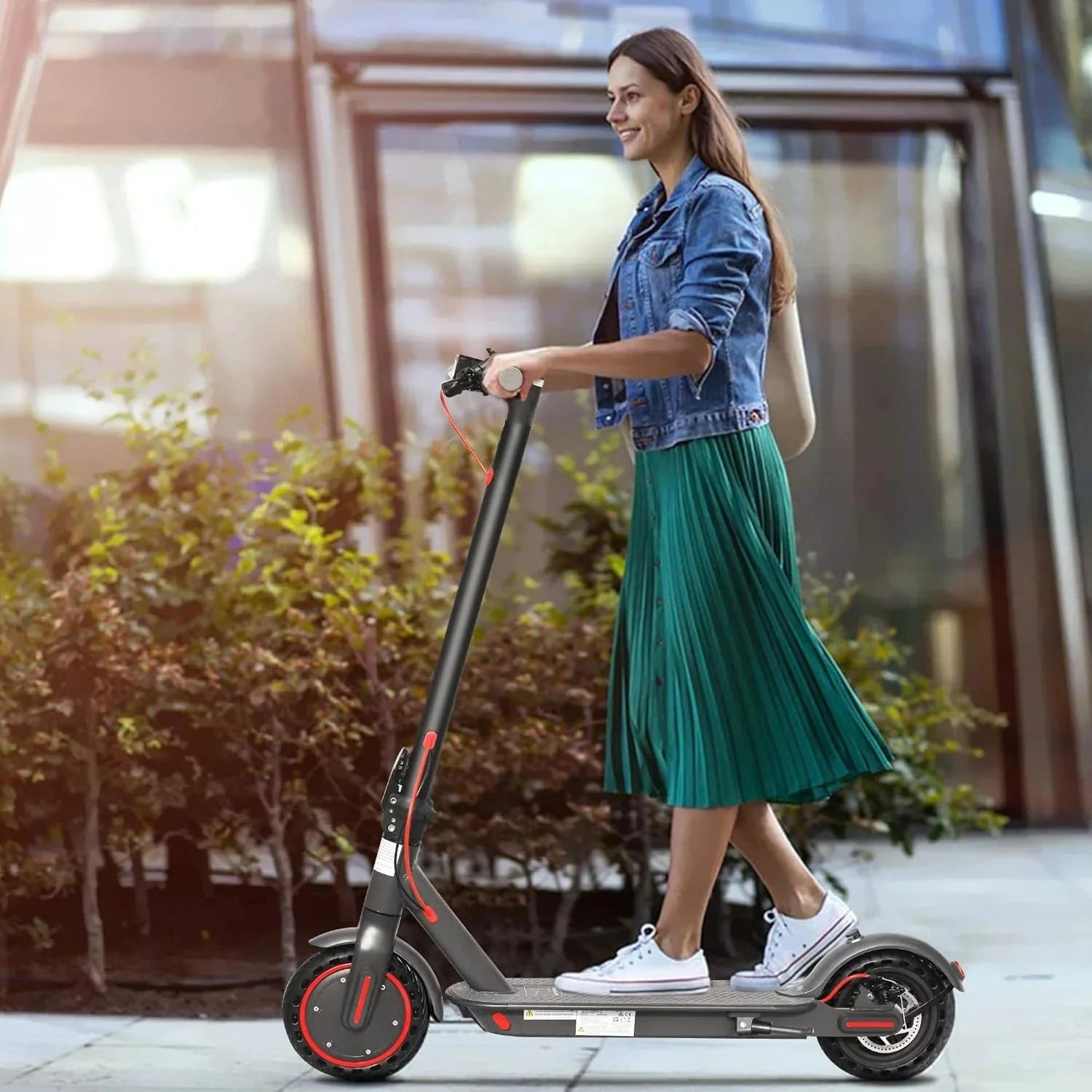 Electric Scooter - 8.5 Solid Tires, 350W Motor, Up to 19 MPH and 21-23 Miles Long-Range Portable Foldable Commuting Scooter for Adults with Double Braking System and App