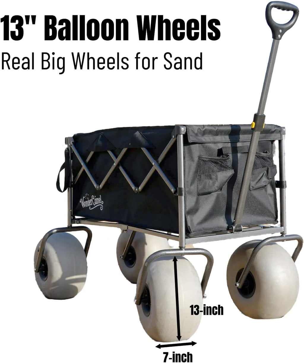 Beach Wagon with 13 Balloon Wheels, Collapsible, All-Terrain, 185L