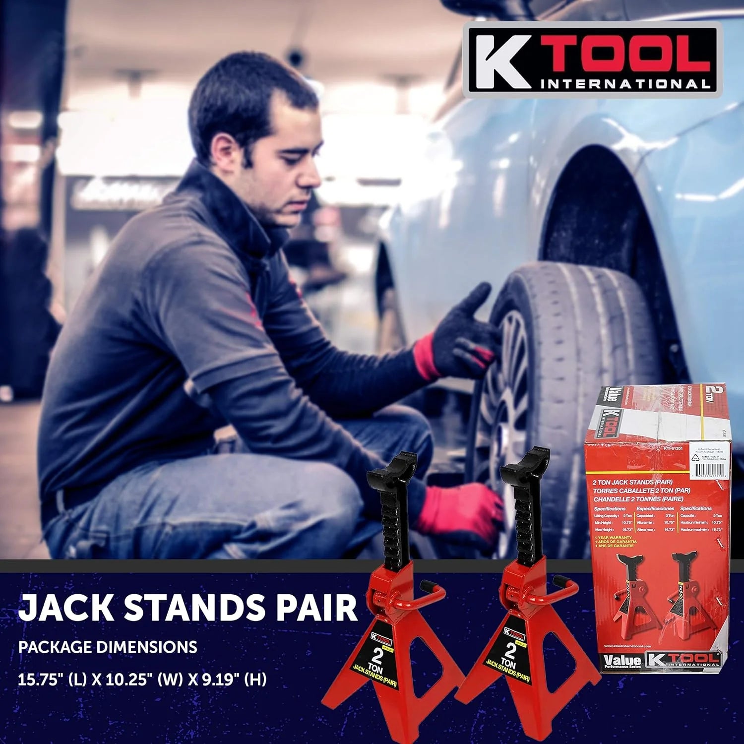 HD61222 22 Ton Automotive Jack Stands for Garages, Repair Shops, and DIY, Pin Style, V Shaped Saddle, Heavy Duty Steel Frame, Adjustable Height 11.825- 19.725, Black/Blue, Pair