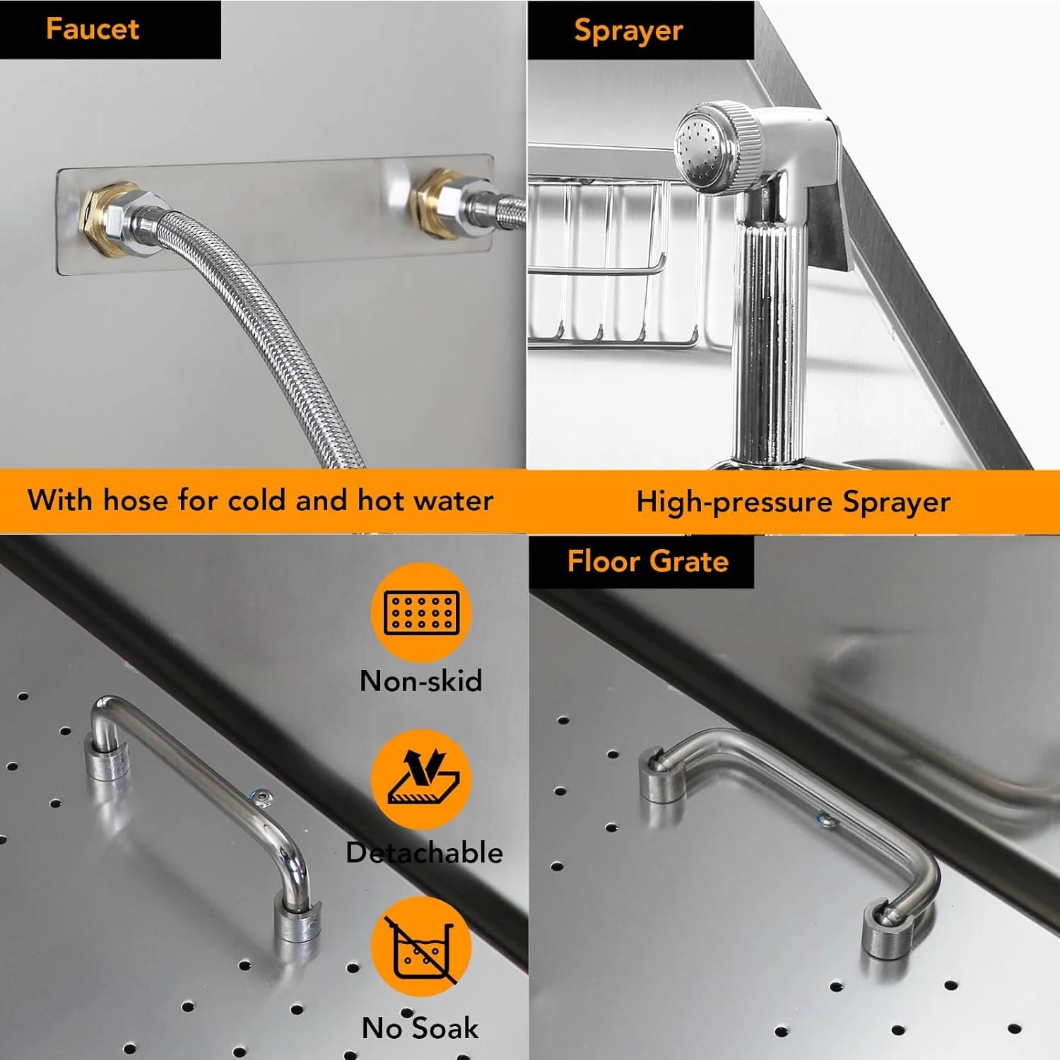 50 Dog Wash Bathtub, Pet Wash Station, Professional Stainless Steel Dog Grooming Tub with Ramp, Faucet, Sprayer, Drain Kit, Right Door